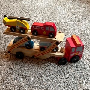 Melissa & Doug Wooden Vehicle Set - Red, Yellow, Blue